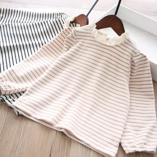 Girls ruffles collar striped cotton t shirts baby girl top wholesale