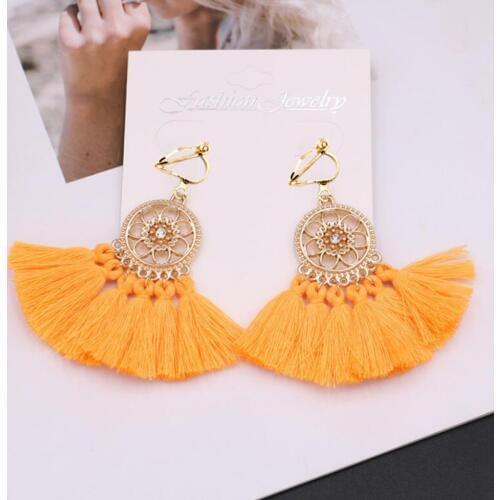 JIOFREE Tassel earrings bohemian statement luxury long Clip On Earrings Without Piercing handmade women geometric Boho Jewelry