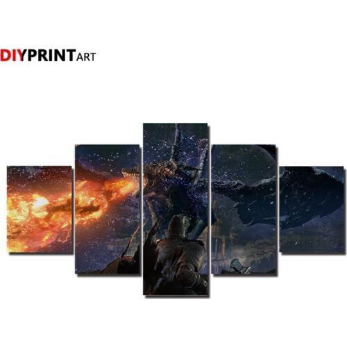Dark Souls III Dragon 5 Panels Canvas Art Paintings Modular Picture for Livingroom A1908