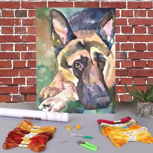 Animal German Shepherd Pre-Printed 11CT Cross Stitch Embroidery Kit DMC Threads Craft Painting Handicraft Handiwork Decor