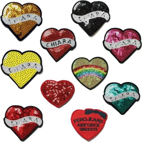 Sewing Patch Fashion Sequin Various Colors Heart Stripe Badge Heat Transfer Patch Clothes Ironing DIY Hot Sticker Embroidery