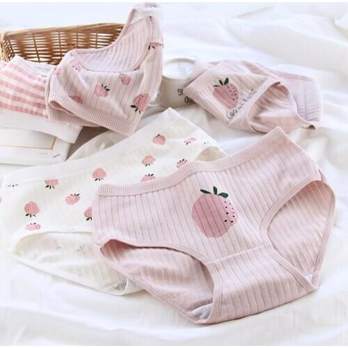 Hot Sale Cartoon Harajuku Fruit Cotton Girls Underwear Breathable Printed Panties Women Strawberry Briefs Lingerie WDC4821