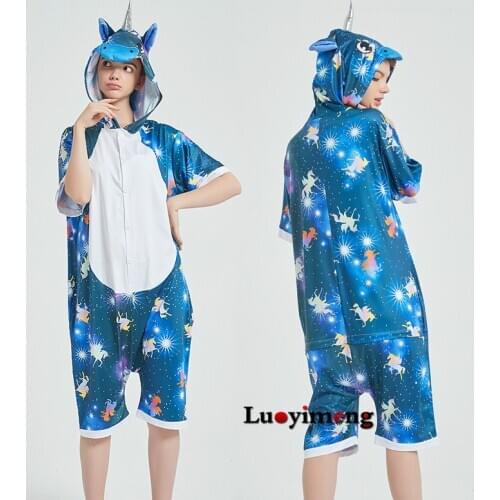 New Summer Kigurumi Pajamas Unicorn Cartoon Anime Panda Onesies Women Sleepwear Miik Silk Soft Jumpsuit Pyjamas Women Nightwear