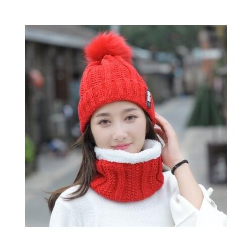 New Womens Winter Warm Hat Fashion 2 Sets of Scarf Suit Ladies Knit Suit Outdoor Thick Windproof Riding Warm Accessories