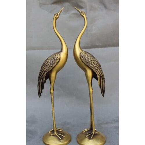 Song voge gem S2911 17" Chinese Bronze Folk Culture JiXiang FengShui Bird Fly Crane Statue Pair