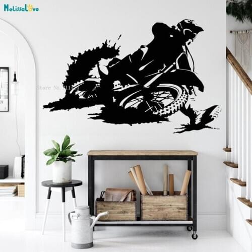 Racer Cornering At High Speed Man Sport Wall Sticker Motorcycle Dirt Bike Boys Room Decor Motocross Skills Stuffed Poster YT3679