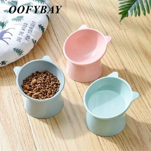 Plastic High Pet Feeding Food Bowl Protect Cervical Spine Cat Drinking Water Bowl Oblique Mouth Dog Dishes Puppy Feeder