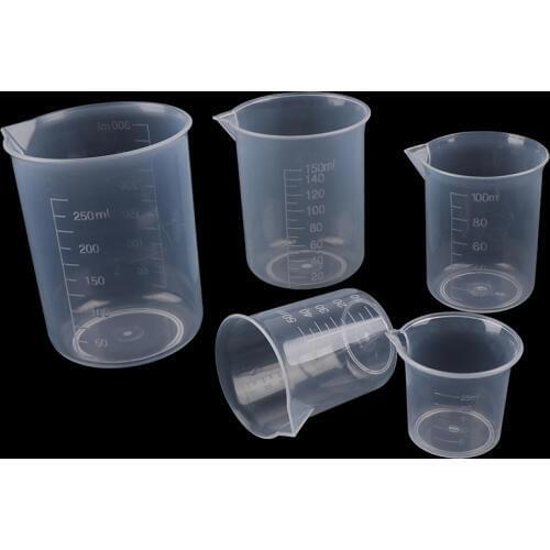 2Pcs 250ml/150ml/100ml/50ml/25ml Transparent Kitchen Laboratory Plastic Volumetric Beaker Measuring Cup