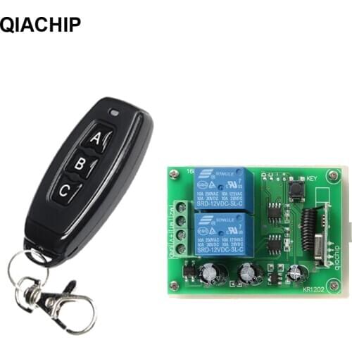 QIACHIP 433Mhz RF Wireless Switch DC 12V 2CH Relay Receiver Module + Remote Control Switch For DC Motor Gate Garage Controller