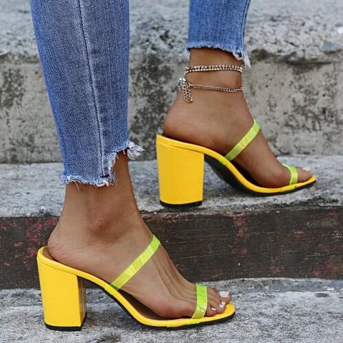 Women High Heels Sandals 2021 New Summer Sexy Party Thick Heel Female Shoes Closed Toe Yellow Transparent Sandal