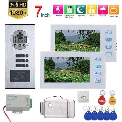 7inch Record Video Intercom Apartments Video Door Phone System with RFID 1080P Doorbell Camera+Electric Strike Lock