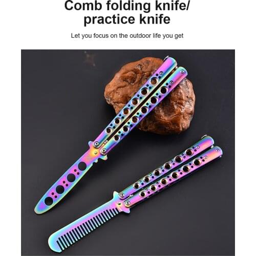 Foldable Comb Stainless Steel Training Butterfly Knife Comb Beard Brush US 2021 Butterfly Flail Training Safety Tool