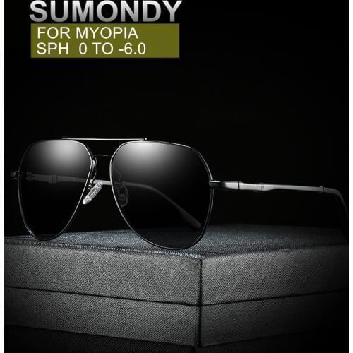 SUMONDY Diopter 0 to -6 UV400 or Polarized Myopia Sunglasses Glasses Men Women Prescription Spectacles For Nearsighted UF90
