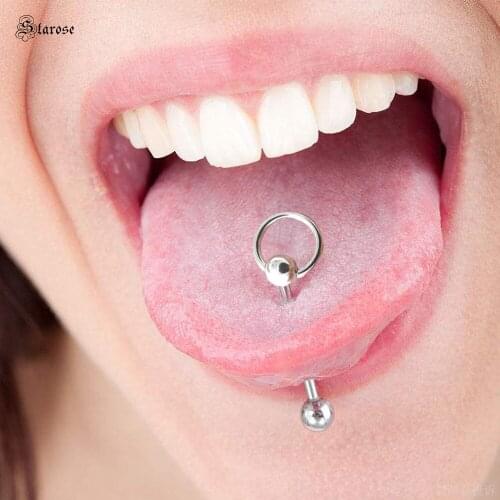 Starose 1pc 1.5x16mm Rod Punk Circle Tongue Piercing Bar 6mm Balls Tongue Rings Surgical Stainless Steel Barbell Body Jewelry