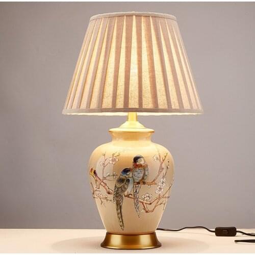 TUDA 38x65cm Free Shipping Living Room Table Lamp Bedroom Study New Chinese American Idyllic European Vintage Ceramic Table Lamp