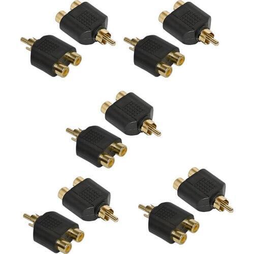 Lots 10PCS Banggood New 2 RCA Sockets to 1 RCA Phono Gold Plate Plug AV Audio Video Y Splitter Cable Plug Adapter
