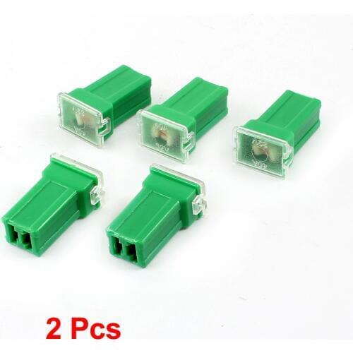 X Autohaux Vehicle Car Plastic Shell Straight Female Terminal Plug In Blade Cartridge Pal Fuse 40Amp 32V Green 5Pcs