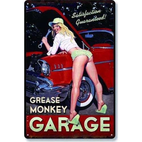 Xiaolin Garage Sexy Girl Repairing Cars Vintage Tin Metal Sign Pub Club Cafe Bar Home Wall Art Decoration Poster Retro 20 X 30
