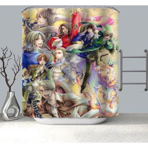 100% Polyester Fabric Custom Hetalia Anime Shower Curtain Modern Bathroom Curtain Waterproof HD Printing Bath Curtain