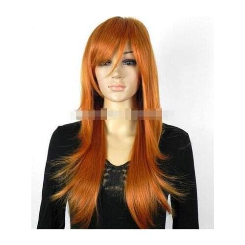 Zhaoxia++01475@Q8++Hot Sell New Fashion Sexy Long Brown Orange Straight Womens Lady Hair Wig Wigs