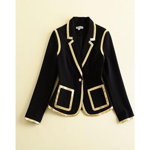 2021 Runway Fashion High Quality Black Pockets Gold Patchwork Office Working Blazers