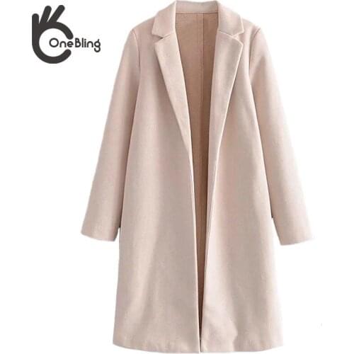 OneBling 2021 Za Woman Casual Traf Jacket Autumn Winter Side Pockets Open Stitch Longline Trench Coats Loose Beige Overcoats