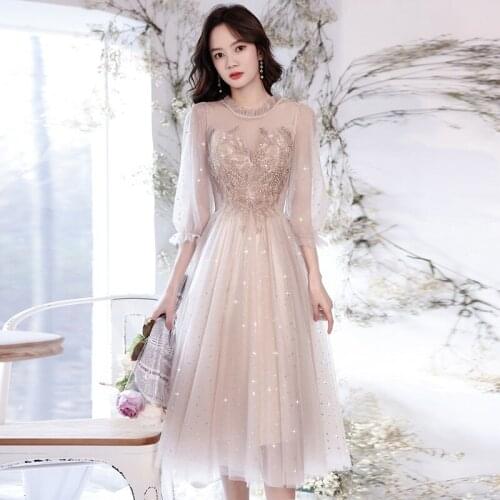 Elegant Pleated Crew Neck Sequins Embroidery Daily Evening Dress Women Back Zipper Formal Gowns Robe De Soiree Cheongsam 3XL
