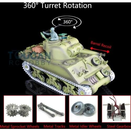 1/16 Heng Long 7.0 Upgraded M4A3 Sherman RC Tank 3898 Barrel Recoil 360° Turret TH17677-SMT4