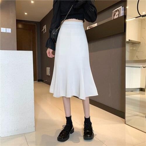 Spring 2021 new Korean version of French retro high-waisted thin mid-length fishtail skirt
