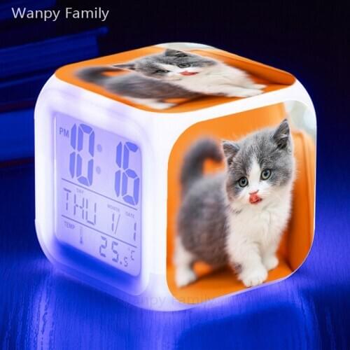 2021 New Cute Pet Cat Alarm Clocks 7 Color Glowing LED Color Change alarm clocks Kids Multifunctio toys digital alarm clocks