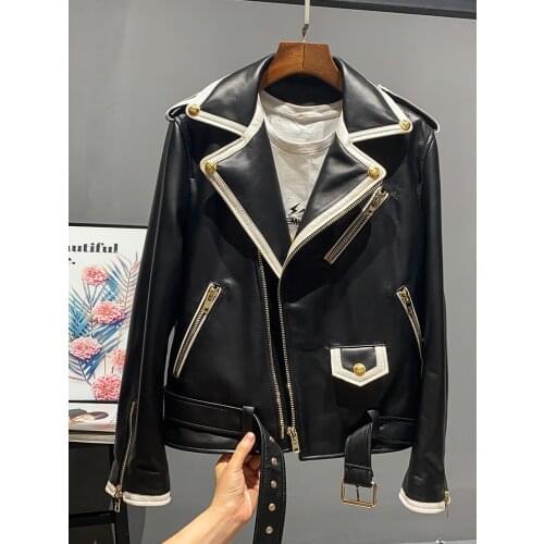 2021FW Autumn Winner High Quality Women Genuine Leather Patchwork Jacket Coat For Female Overcoat