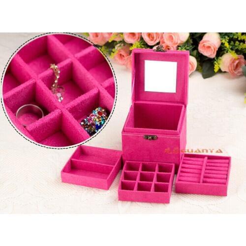 3 Layer velvet jewelry box case ,earring,ring ,necklace organizer jewelry box display,nice birthday gift,Many color to choose