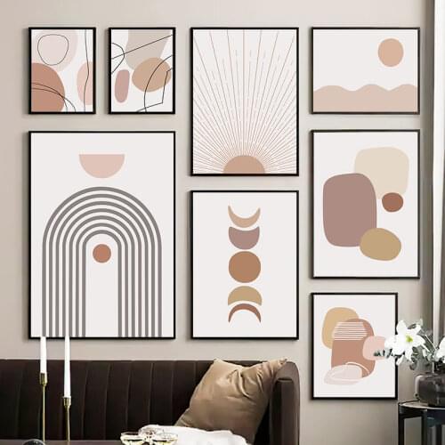 Abstract Beige Sunrise Color Block Canvas Painting Prints Wall Decorative Posters for Living Room Office Home Art Decor Pictures