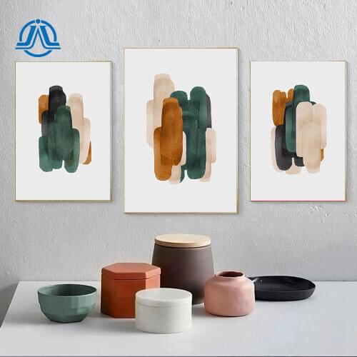 Abstract Mountain Poster And Print Green and Rust Wall Art Canvas Painting Modern Picture For Living Room On The Wall Home Decor