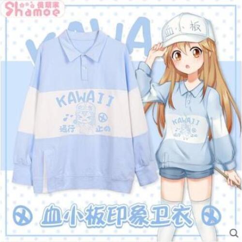 Anime Cells at Work! COSPLAY 2018 Autumn and Winter Campus Cute Girls Turn-down Collar Long Sleeve Student Hooded Hoodie Print