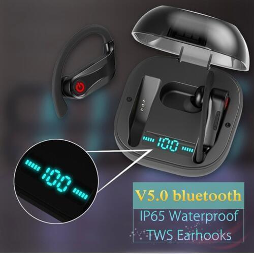 Q62 PowerHQB Wireless V5.0 bluetooth Earphone Stereo Ear Hook Earbuds Sports Headset with LED Power Digital Display Charging Box