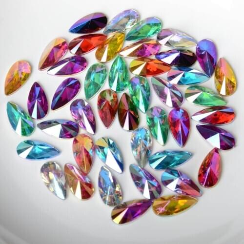 BOLIAO New 50Pcs 9*18mm Pear Acrylic Rhinestone Craft/Clothes Decoration Handmade Diy
