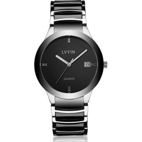 LVYIN Ceramic Couple Watches Brand Luxury Black Lover Women Men Relojes Hombre With No Box Quartz Calendar Dress Watches 042