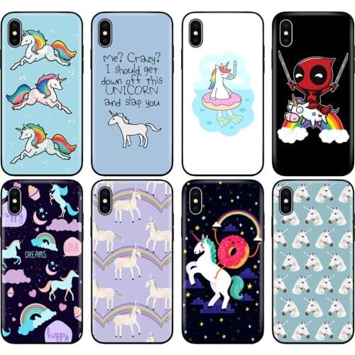 Black tpu case for iphone 5 5s se 6 6s 7 8 plus x 10 case silicone cover for iphone XR XS 11 pro MAX case unicorn horse