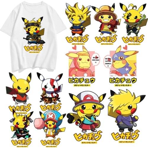 Baokemeng Iron on Colorful Pikachu Patches for Clothing DIY T-shirt Dresses Applique Heat Transfer Vinyl Stickers Thermal Press