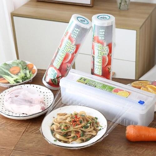 Food Wrap Dispenser With Slide Cutter Plastic Adjustable Cling Film Cutter Preservation Foil Storage Box Kitchen Convenient Tool