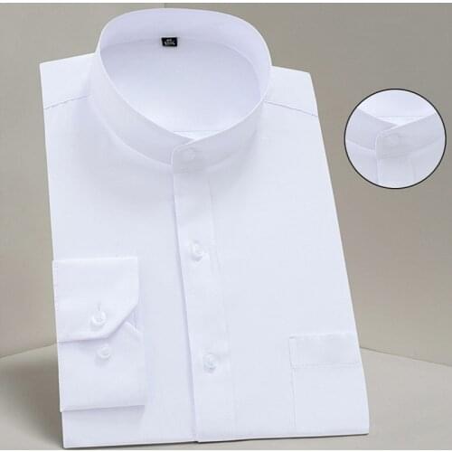 Mens Stand Collar Long Sleeve Slim Fit Soft Comfortable Social French Cuffs Dress Shirts Men Party Wedding Male Tuxedo Shirts