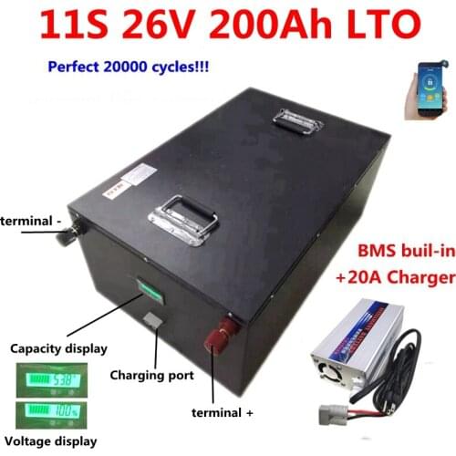Customized 11s 24V 200Ah LTO 24v 26.4v 200ah Lithium titanate battery with bms for solar system rv EV motorhome+20A Charger