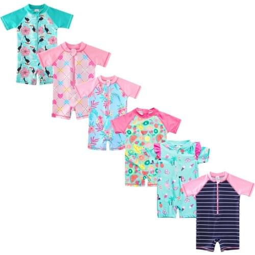 Summer Girls‘ Swimwear Short Sleeve Nylon Beachwear Swimming Suits UPF Bathers Sun Protection Outfit Baby Swimsuit