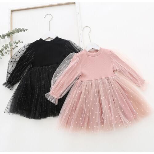 Melario Baby Girl Dress Costume Fall New Children Girls Mesh Cotton Dress with Long Puff Sleeve Princess Dresses Kids Clothes