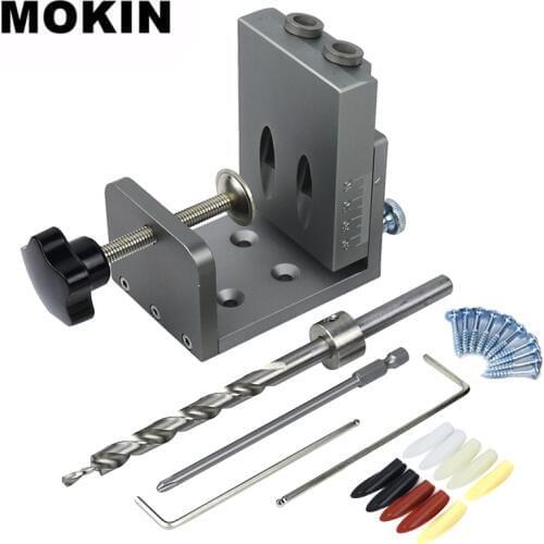 Woodworking Pocket Hole Locator Jig Kit Wood Doweling Hole Puncher With 9mm Step Drill Bit Angle Drill Guide Tools