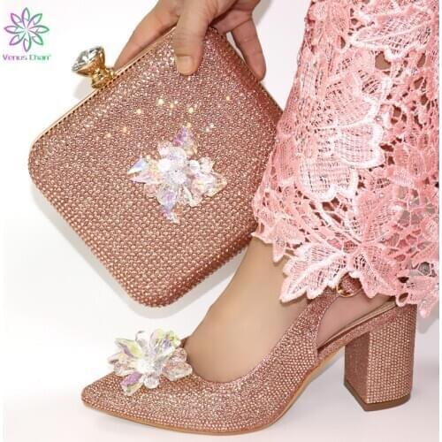 Latest champagne African Shoes And Bag Set For Party High Quality Italian Ahoes And Bags To Match Women