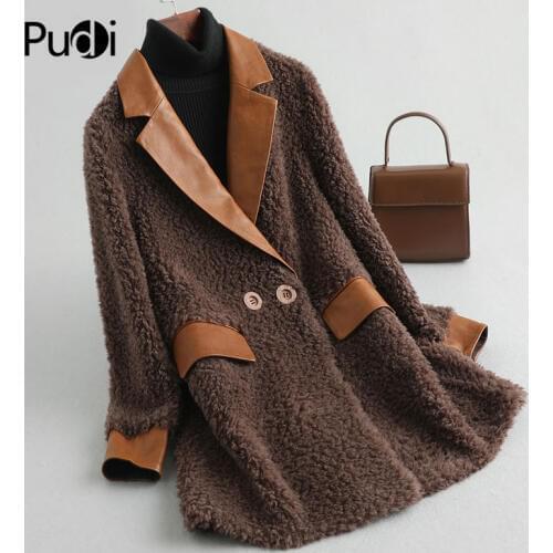 PUDI Womens Winter Real Wool Fur Coat Girl Warm Jacket Coats Lady Long Sheep Fur Jackets Over Size Parkas A19102