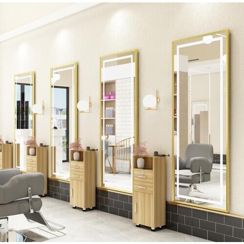 Barber shop mirror net red hairdressing mirror special lighting LED floor mirror for hair salon