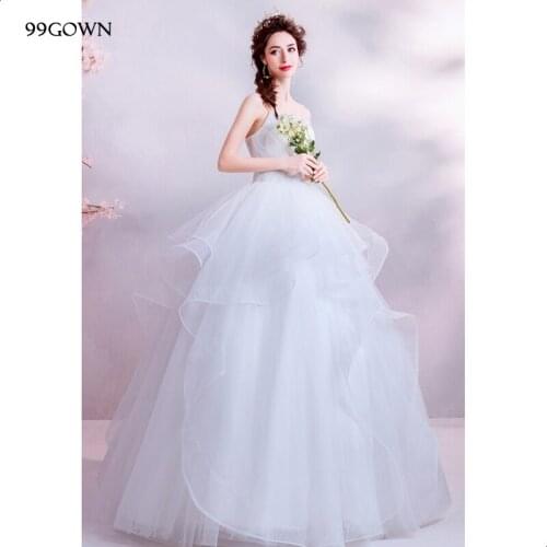 99GOWN 2021 Simple Wedding Dress V-Neck Sleeveless Wedding Ball Gown Sexy Backless Pleated Bridal Wedding Dresses